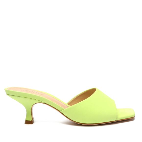 SCHUTZ Dethalia Kitten Heel Slide Sandals Lime Green 6B Leather Square Toe 2.5" - Picture 1 of 8
